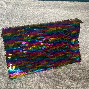 NEW Rainbow Sequin Zip Top Clutch Organizer Pouch NWOT